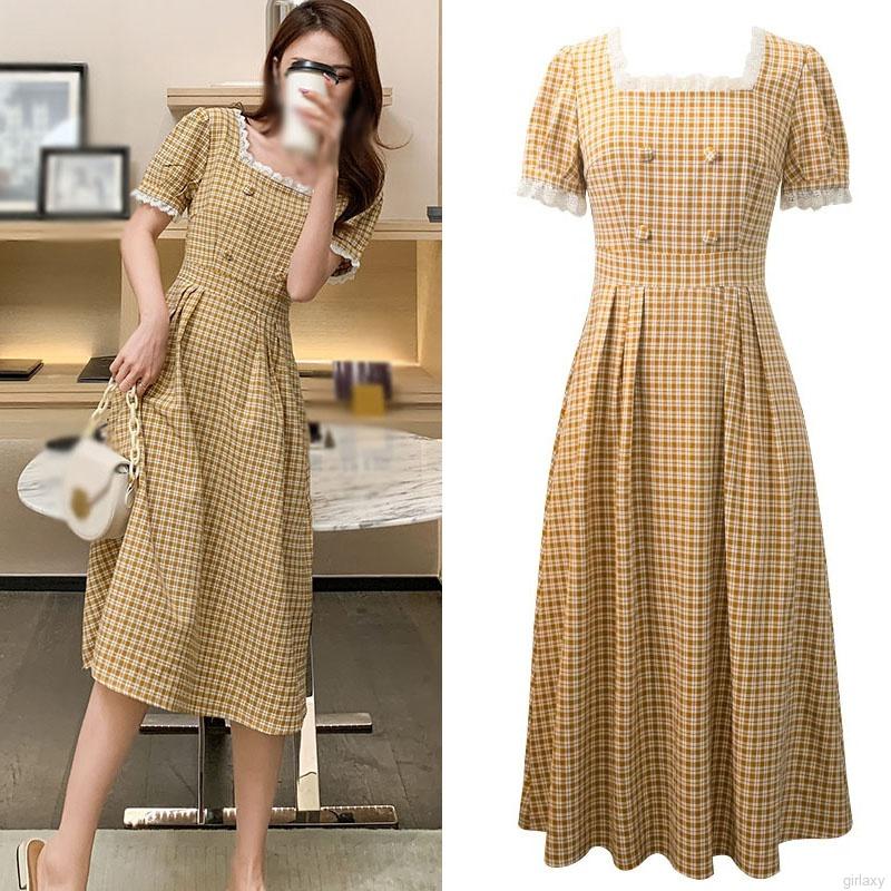 Đầm Caro Tay Ngắn Thời Trang Dành Cho Nữ