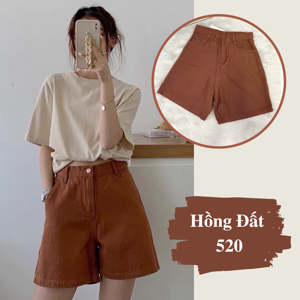 Quần Short Jean Nữ Ống Rộng Lưng Cao HỐNG ĐẤT , Quần Ngố Nữ Ống Rộng Phong Cách Hàn Quốc 520