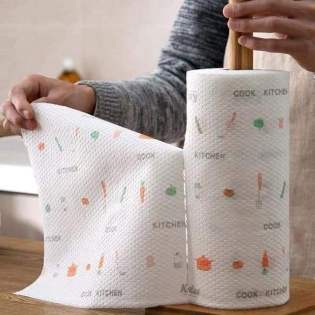 cuộn khăn khô đa năng siêu dai in họa tiết, khăn giấy lau bếp có thể giặt được kho sỉ mb