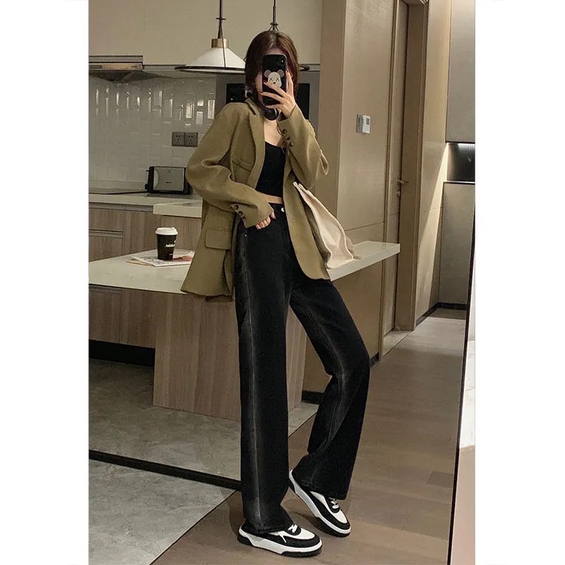 Quần Jeans Nam Nữ Light Sọc Màu Đen Ống Suông Phong Cách Ulzzang Ngầu Chất Cá Tính Năng Động Cạp Cao Có Túi Loại 1