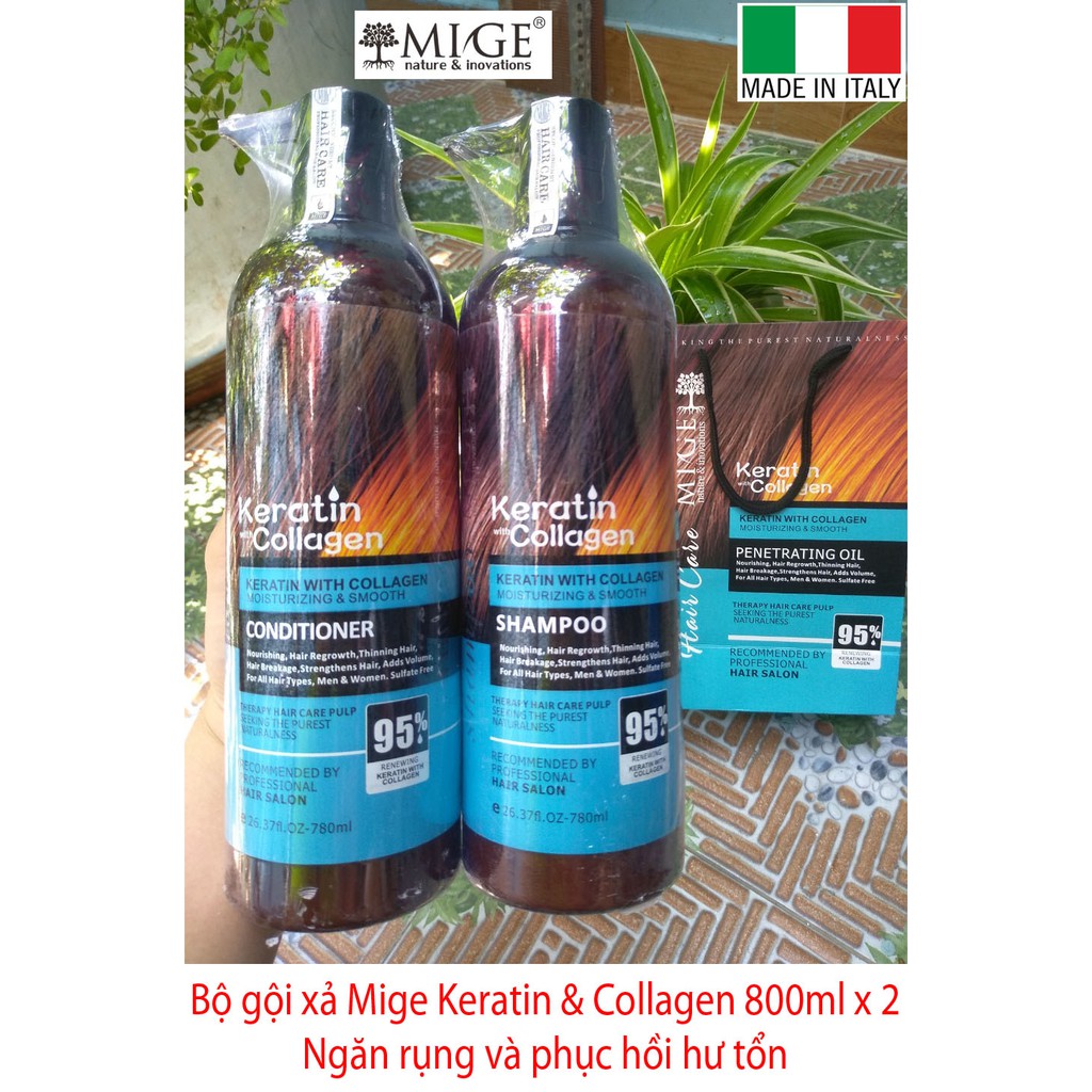 Bộ dầu gội Mige Keratin Collagen 800ml x 2 - Ý