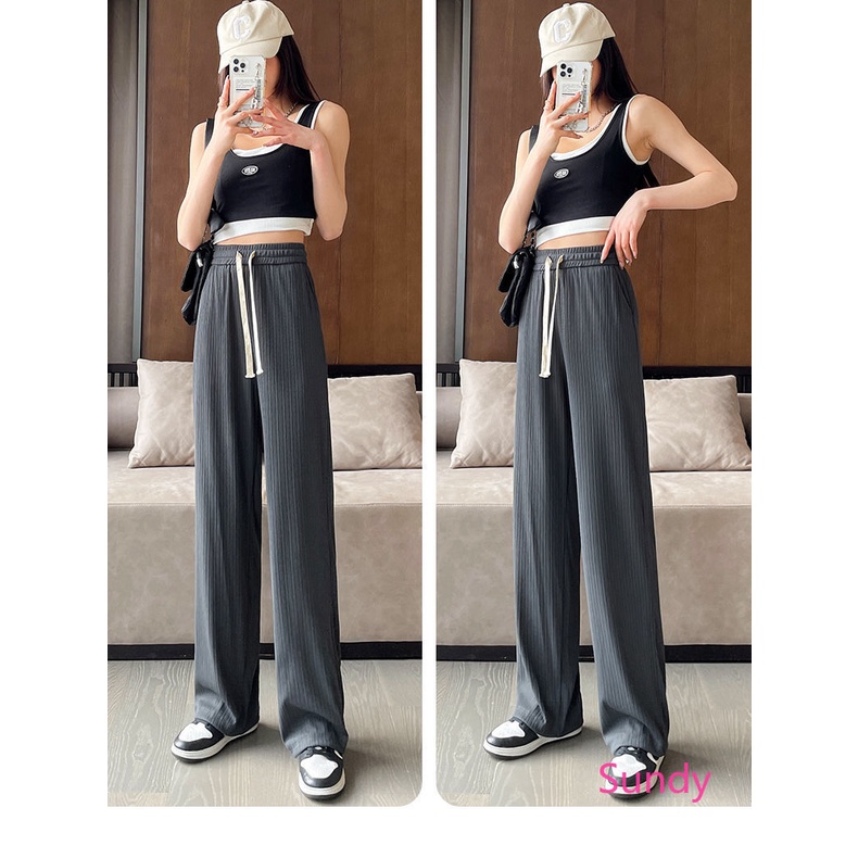 Quần Lụa Lạnh Lưng Cao Ống Rộng Plus Size Cho Nữ