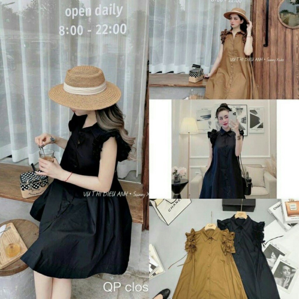 Đầm bầu công sở sát nách - thiết kế dáng xuông cổ sơ mi phù hợp đi làm, đi chơi, dự tiệc