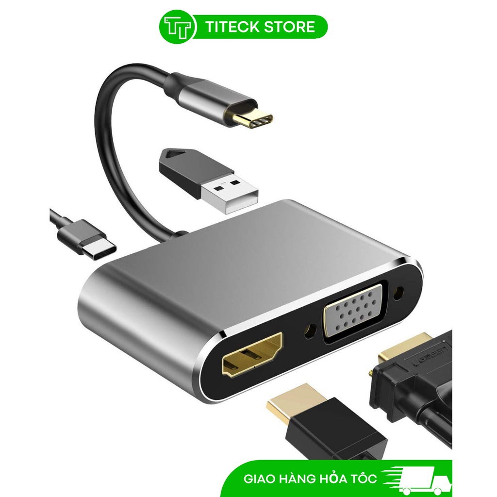 Cáp chuyển đổi USB Type C to HDMI + VGA + USB 3.0 + USB C 4in1 dùng cho Macbook, Samsung DEX