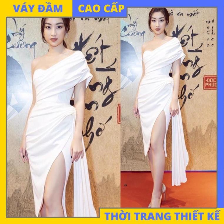 Đầm vạt chéo đầm trắng cúp ngực đắp vai xẻ đùi nhún hông rớt tà dự tiệc (Có đệm ngực) [HÀNG THIẾT KẾ CAO CẤP]