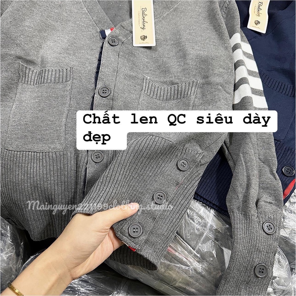 Áo khoác nữ, áo khoác cardigan LEN tay phối sọc phong cách Hàn Quốc