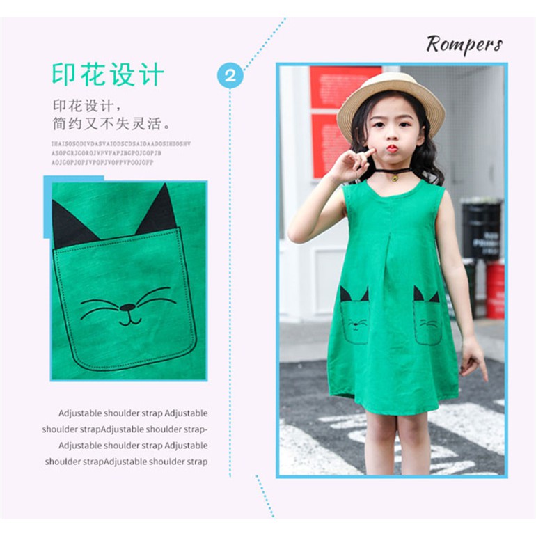 [LF] Đầm Cotton + Linen Không Tay Thời Trang Xuân Hè Cho Bé Gái 100-160cm