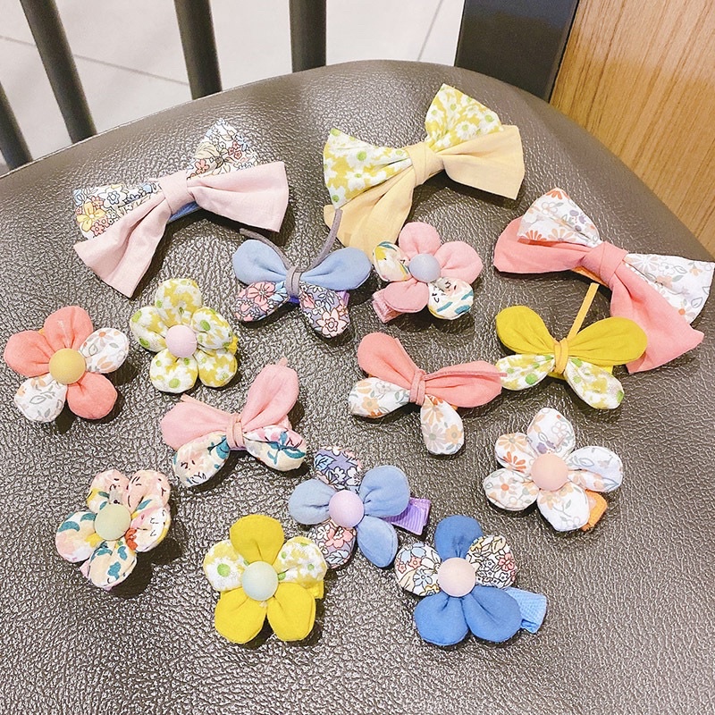 Set 2 chiếc kẹp tóc mái hình nơ, hình hoa dễ thương, phụ kiện tóc cho nữ phong cách Hàn Quốc