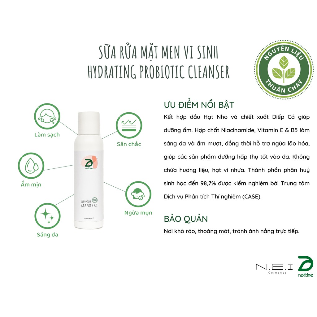 Sữa rửa mặt Thuần chay Men vi sinh NATTIME - Sữa rửa mặt lành tính - 120ml | BigBuy360 - bigbuy360.vn