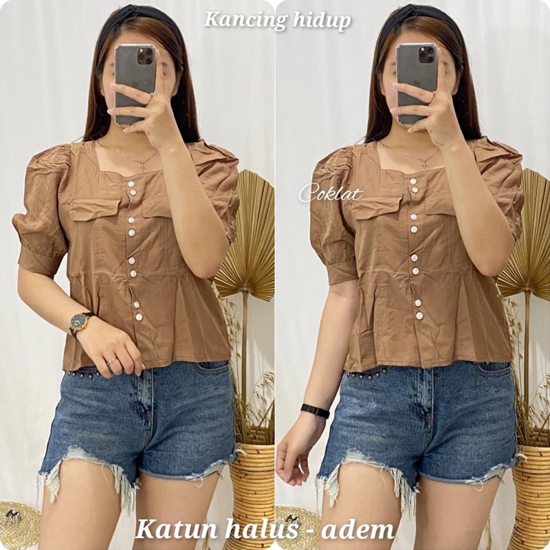 Gliveo (Mã) - Áo Cánh Tay Phồng Bông ADEM | Áo Blouse Nữ Mới Nhất | Thời Trang Hàng Đầu Phụ Nữ | Áo Cánh Tay Ngắn Mới Nhất | Hộp Vải Cổ Áo | Phụ Nữ Đẹp Hàng Đầu