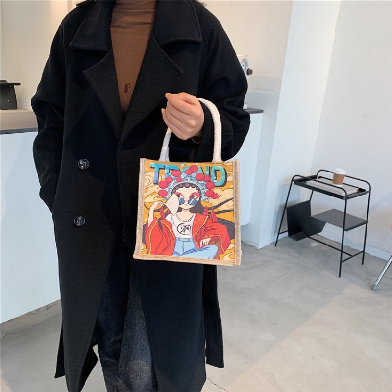 Túi xách tote IELGY vải bạt in họa tiết kiểu Trung Hoa độc đáo sành điệu cho nữ