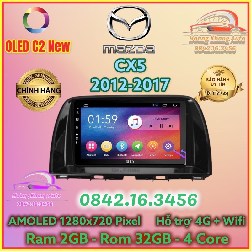 Màn hình Android OLED C2 New Theo Xe Mazda Cx5 2012 - 2017, 10 inch kèm dưỡng và jack nguồn zin