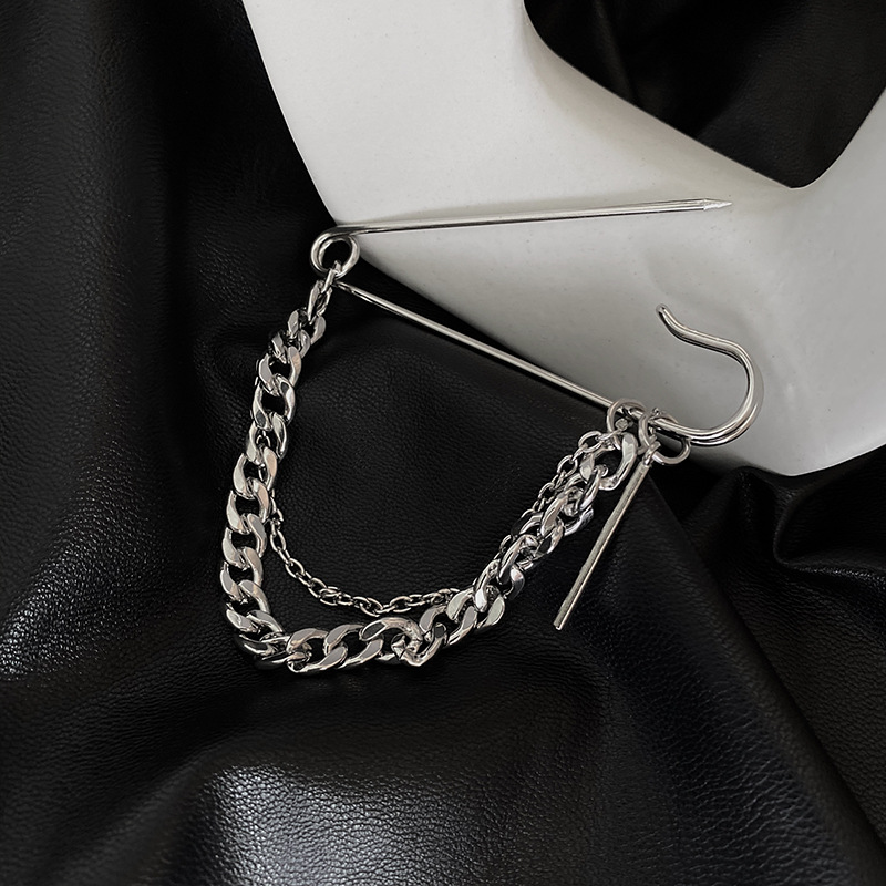 Ghim cài áo có mắc xích bằng kim loại phong cách retro