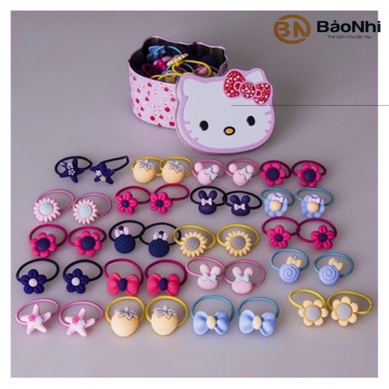 Hộp 40 Dây Buộc Tóc Kitty Đủ Màu Cho Bé
