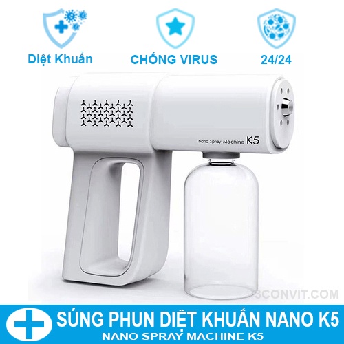 Súng phun khử khuẩn Nano Spray Machine K5 - Máy xịt khử khuẩn cầm tay pin sạc, Diệt 99,9% Vi khuẩn [Bảo Hành 1 Đổi 1]