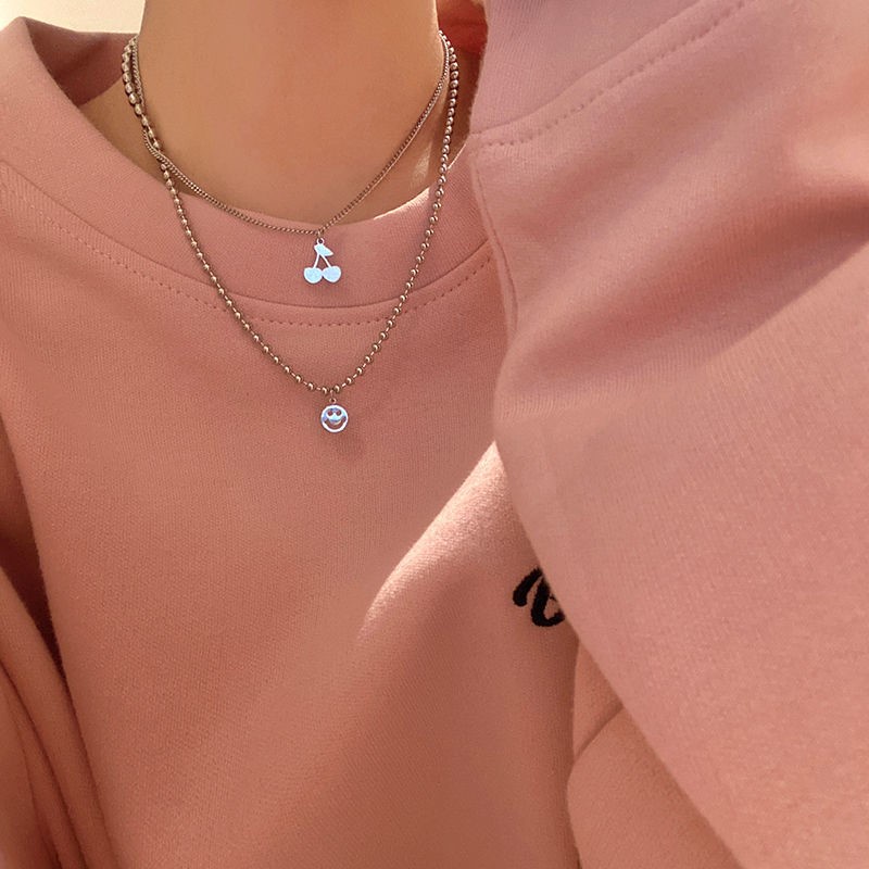Bộ 2 Vòng cổ Mặt Quả Cherry Bằng Thép Không Gỉ Thời Trang Hàn Quốc Cho Nữ