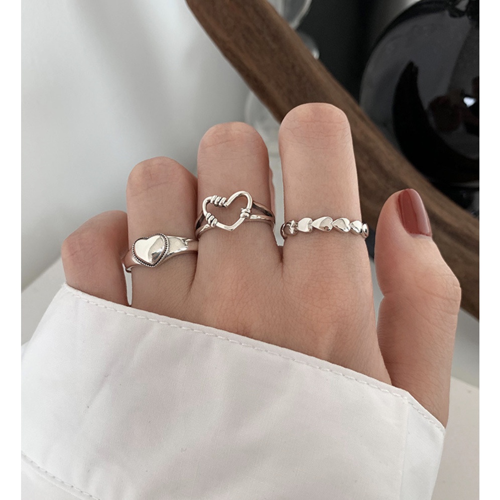 Nhẫn nữ tim bạc 925 phong cách thời trang trẻ trung Hàn Quốc Boho Melina (nhẫn hở, có thể tự chỉnh size theo tay)