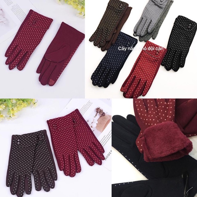 găng tay nữ chất vải nỉ lót lông bên trong ấm áp,cảm ứng điện thoại tiện lợi