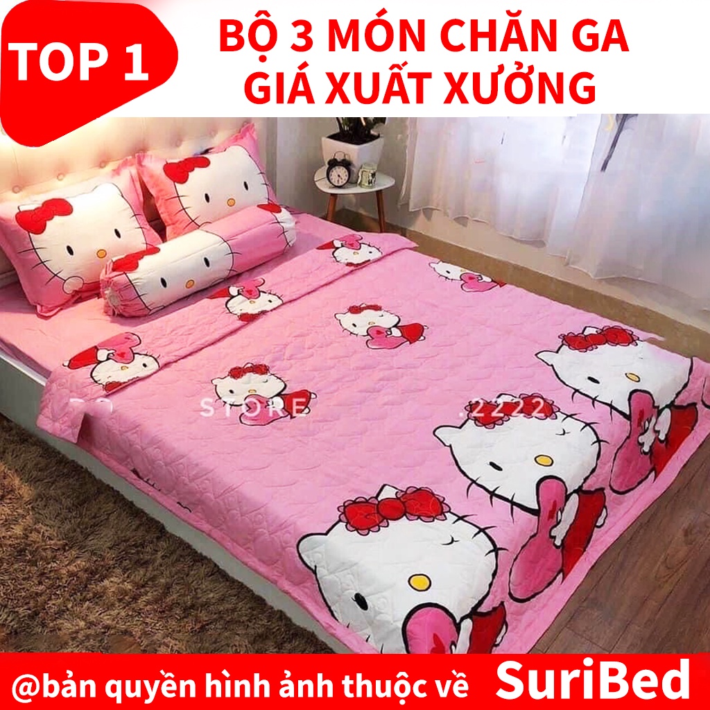 chăn ga💖FREESHIP💖bộ chăn ga 3 món họa tiết mèo hồng kitty CHANGAME1 set bao gồm 1 chăn 1 ga 2 gối 1 gối ôm