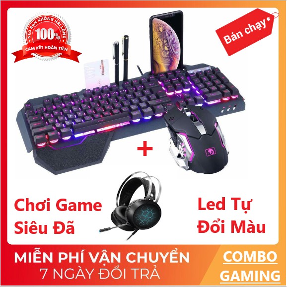 [COMBO GAMING] Bộ Phím Chuột K618 Led 10 Chế Độ Và Tai Nghe Chụp Tai HI200 Hỗ Trợ Chơi Game Cực Ngầu