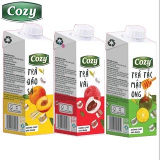 Trà cozy uống liền 225ml - lốc 4 hộp trà vải, trà tắc mật ong, trà đào sả, trà sữa matcha, trà sữa hương đào