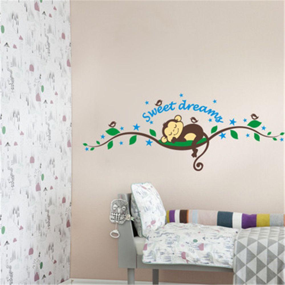 Sticker Dán Tường Chống Thấm Nước Họa Tiết Hình Con Khỉ Đáng Yêu Dùng Trang Trí Phòng Trẻ
