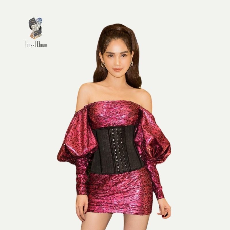 Đai nịt bụng giảm mỡ định hình eo thon Latex Corset Chuẩn Châu Âu lưới màu đen phiên bản không viền chữ