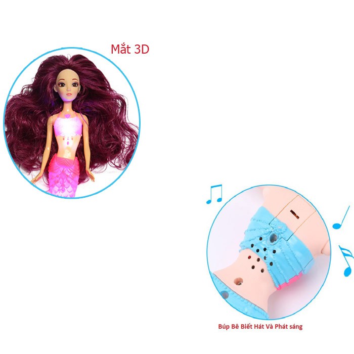 [Mã LIFE0503TOYS giảm 10% đơn 0Đ] Búp Bê Nàng Tiên Cá 3D Phát Sáng + Tặng Tiên Cá Nhỏ Xinh Xắn (Hồng)