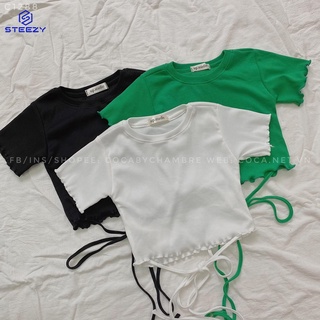 [C1288] Áo croptop vải thun tăm nhún vạt có dây buộc eo (Có sẵn/Ảnh thật)