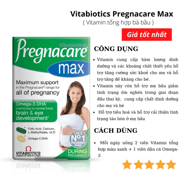 Vitamin tổng hợp cho bà bầu Pregnacare Max 84 viên của Anh Quốc bổ sung dinh dưỡng cho bà bầu và mẹ sau sinh