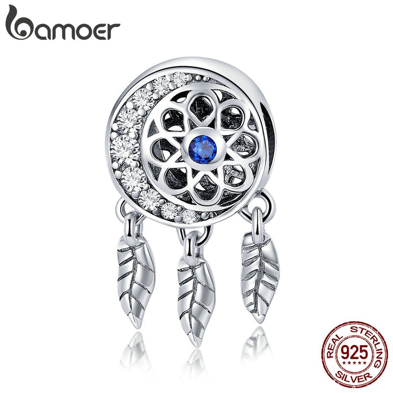 Hạt Xỏ BAMOER bằng bạc 925 Hình Mặt Trăng Và Dreamcatcher Dùng Làm Vòng Tay DIY