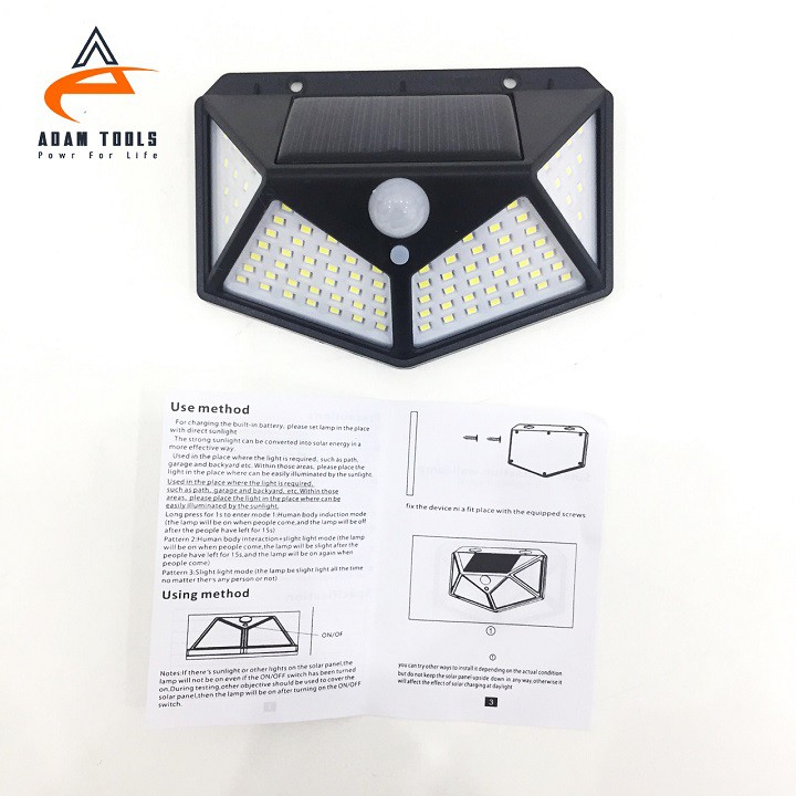 Đèn LED năng lượng mặt trời chống nước cảm biến chuyển động 100 LED 3 chế độ siêu sáng/góc sáng cực rộng