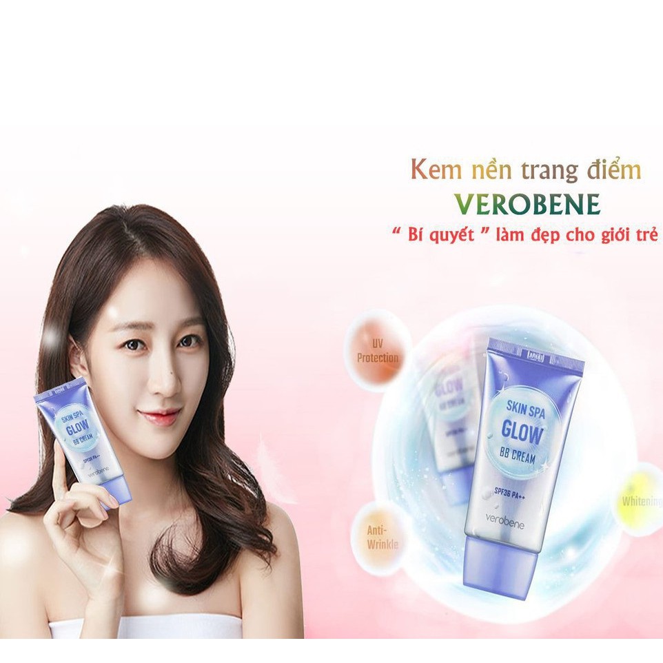 Combo 1 kem nền BB Cream siêu mịn, che khuyết điểm Verobene Hàn quốc 40ml/Tuýp Và 1 gói tẩy da chết beauskin hàn 3g/gói | BigBuy360 - bigbuy360.vn