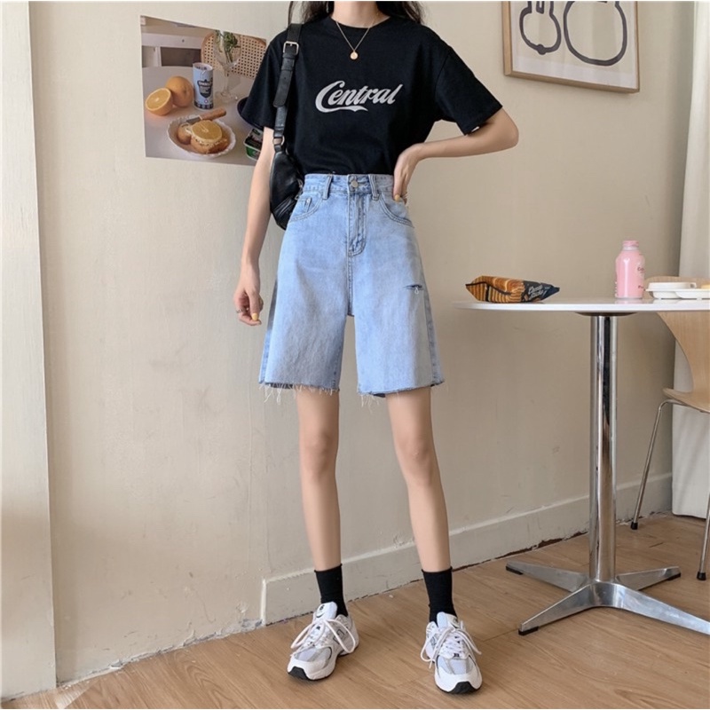 QUẦN SÓC BÒ RÁCH HÔNG ĐÙI TRÁI