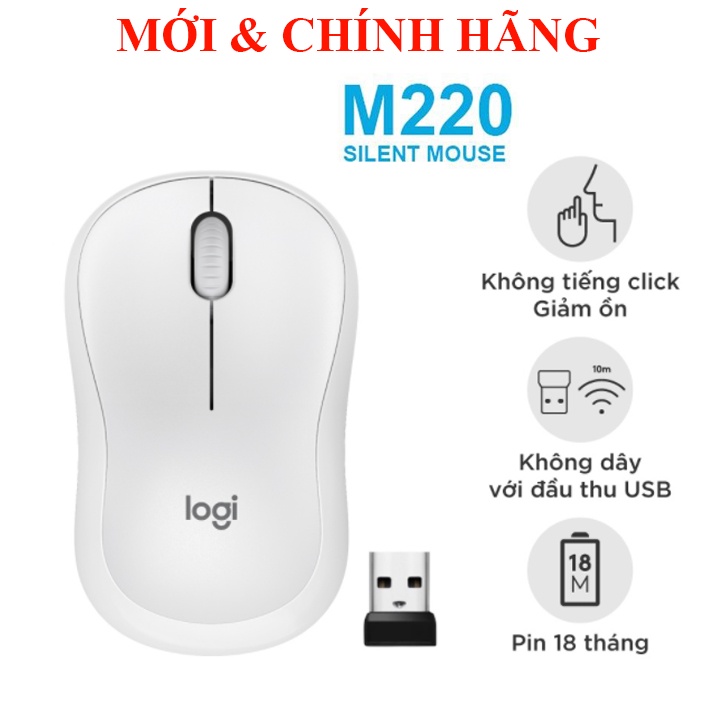 Chuột không dây Logitech M330, M220 (Model 2021) Silent giảm 90% tiếng ồn