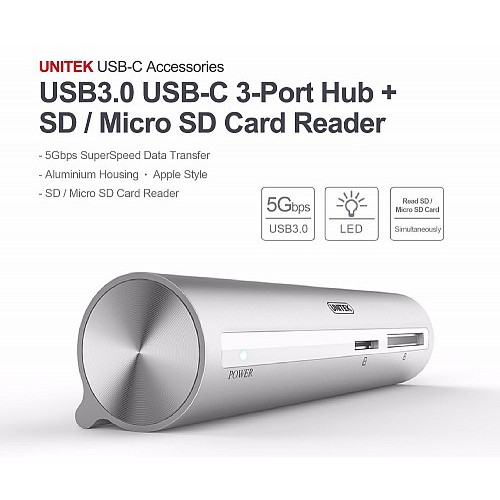 CÁP TYPE C SANG 3 CỔNG USB 3.0 + ĐỌC THẺ NHỚ MICRO SD TF THẺ NHỚ SD UNITEK Y 3094