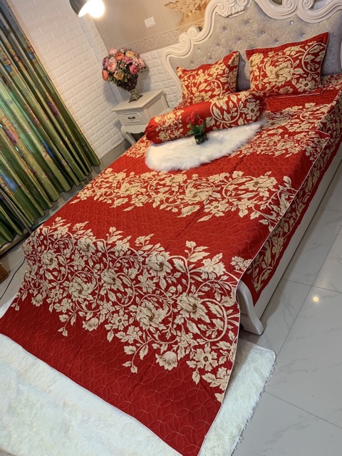 Bộ chăn ga gối trần bông xẻ góc ( ga chùm , ga xẻ góc , ga bọc )