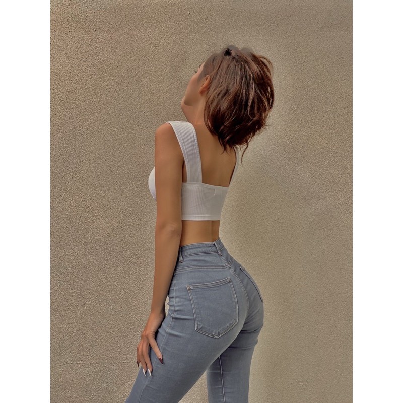 Áo Croptop gân khoá gài trước