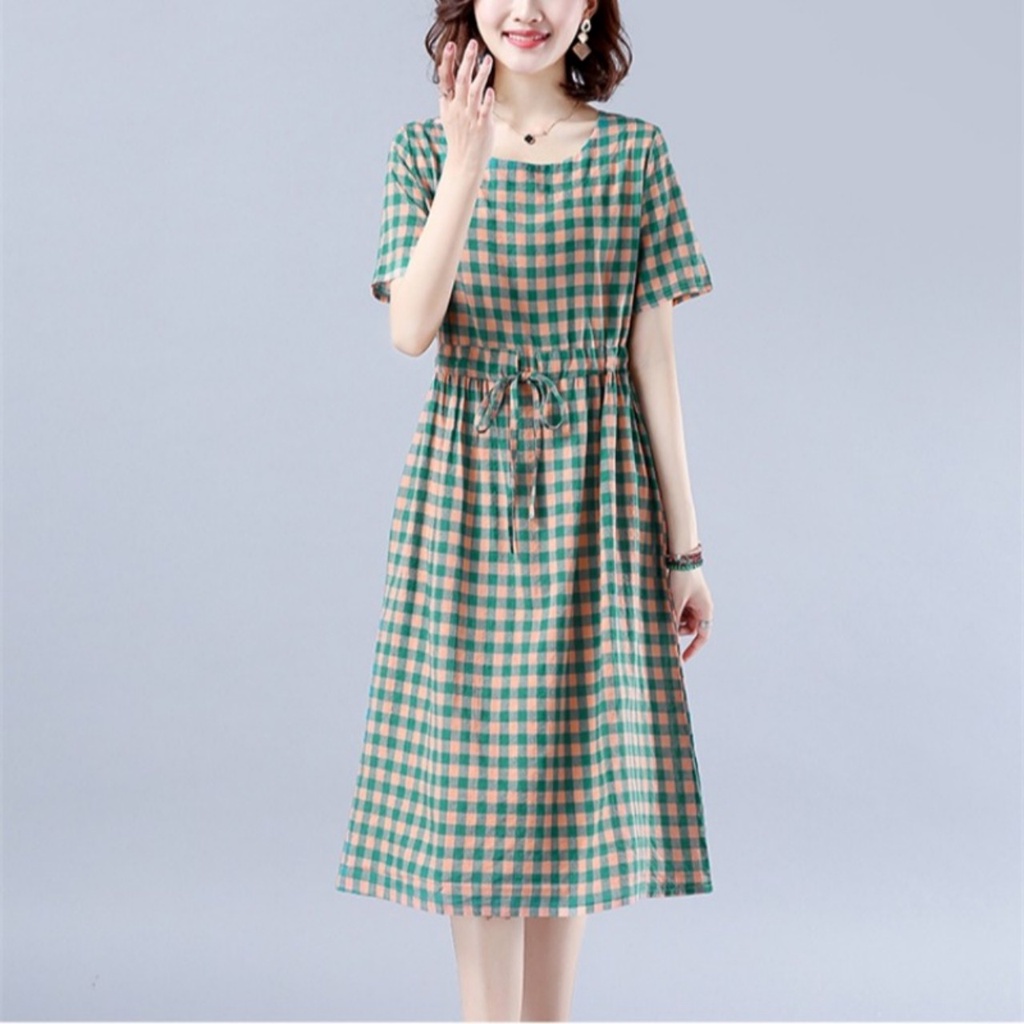 Đầm linen dáng suông kèm dây rút eo, đầm bigsize dáng dài qua gối da169