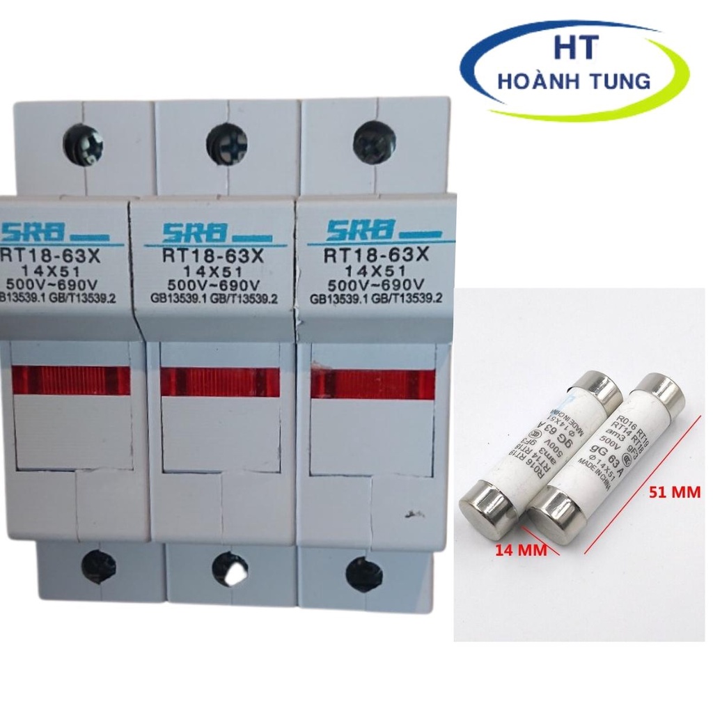 Bộ đế cầu chì sứ RT18-63X có đèn loại 3 pha bao gồm vỏ chì và ruột chì bảo vệ quá dòng, quá tải hệ thống điện