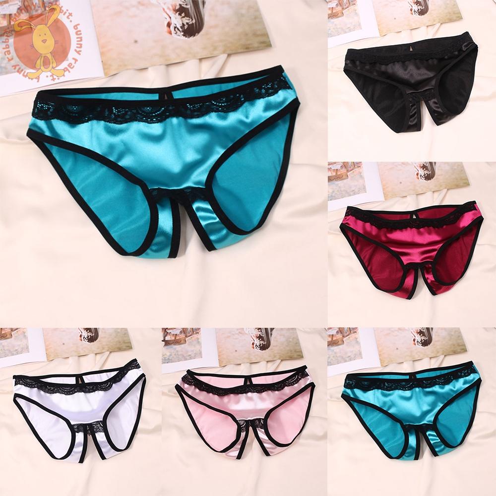 Quần Lót Lọt Khe Bằng Lụa Satin Không Đáy Quyến Rũ Cho Nữ