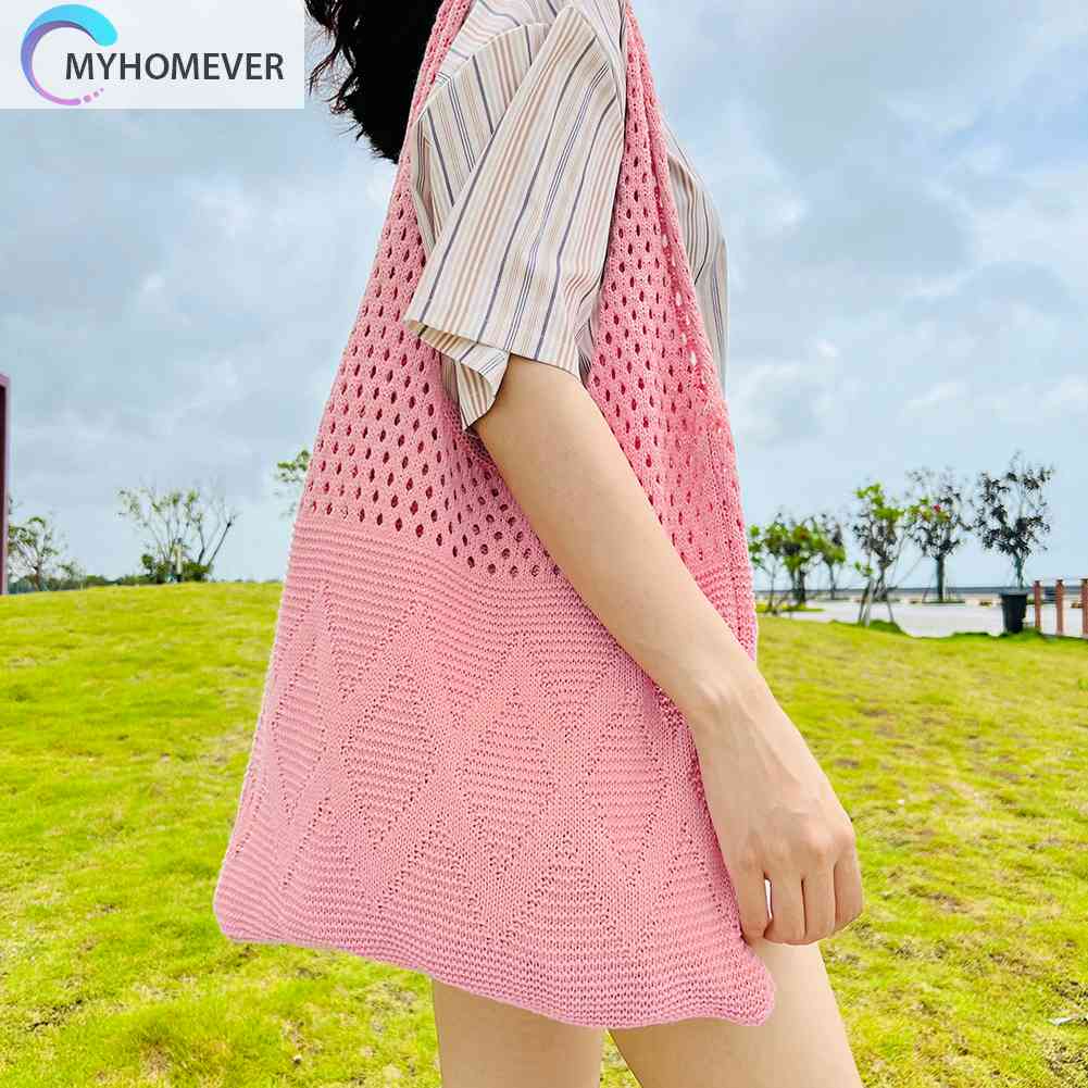 Túi Xách Đan Len Sức Chứa Lớn Màu Trơn Phong Cách Boho Thời Trang Cho Nữ