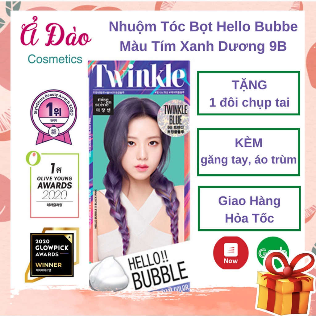 Thuốc nhuộm tóc Mise En Scence màu tím xanh dương Twinkle Blue Hello Bubble | Thuốc Nhuộm Tóc Tại Nhà Dạng Bọt 9B