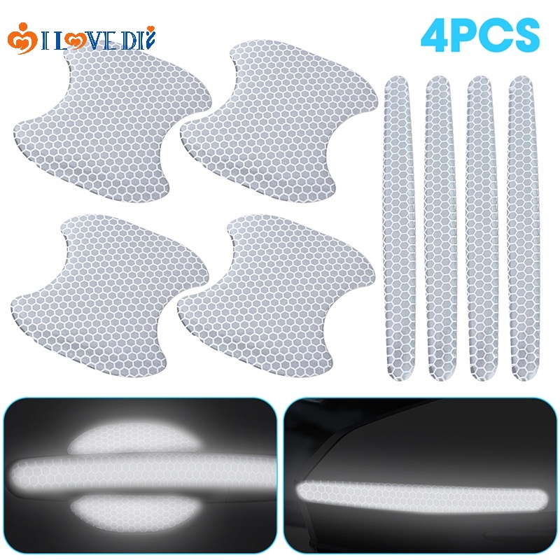 Set 4 Miếng Dán PVC Phản Quang Chống Trầy Chống Trầy Bảo Vệ Tay Nắm Cửa Xe Hơi