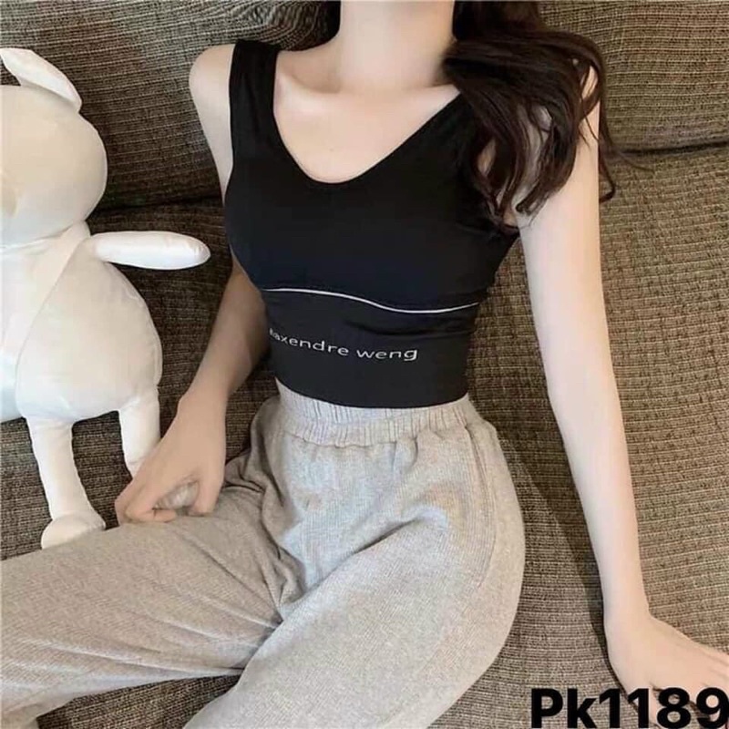 Áo bra nữa thể thao croptop cotton tập gym goga Alaxendre 938