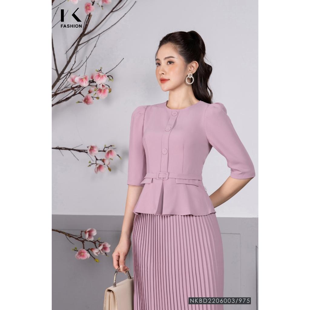 Set Công Sở NK Fashion Áo Peplum Tay Lỡ Kèm Chân Váy Dập Ly Thanh Lịch, Chất Vải Nhập Hàn Cao Cấp Mềm Mát NKBD2206003