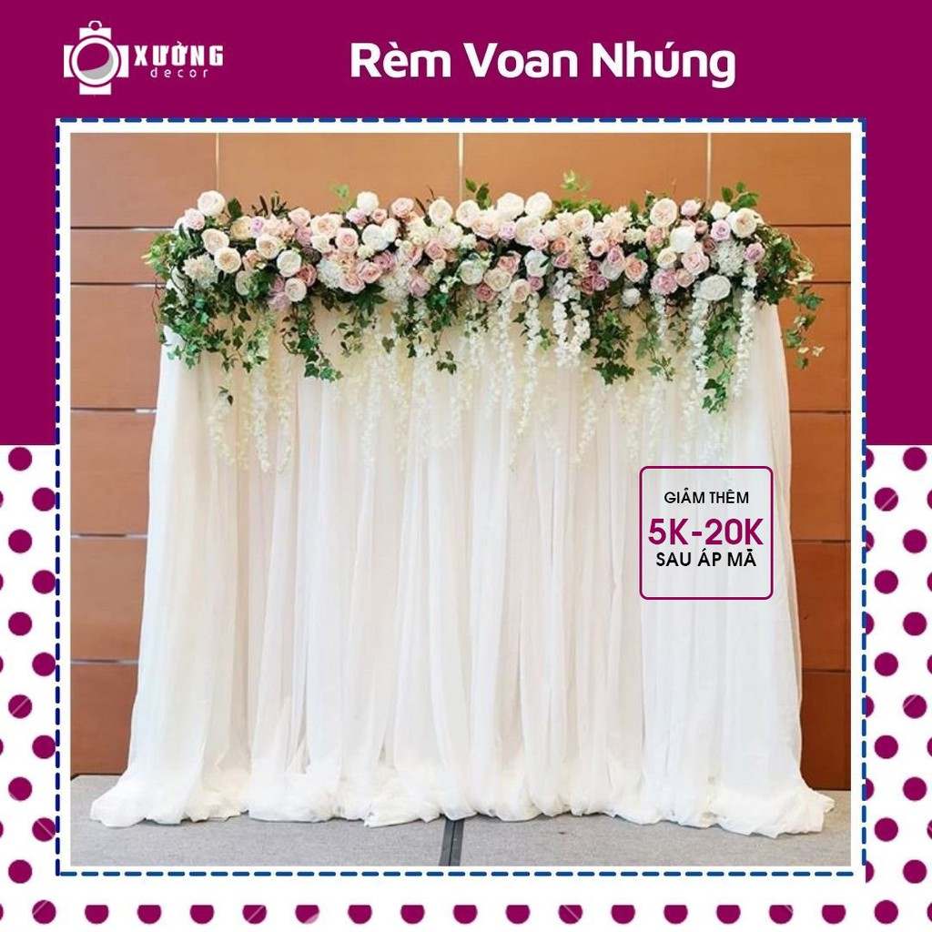 Rèm voan nhúng trang trí sinh nhật, treo cửa sổ, background đám cưới sự kiện - Khổ rộng 1m6