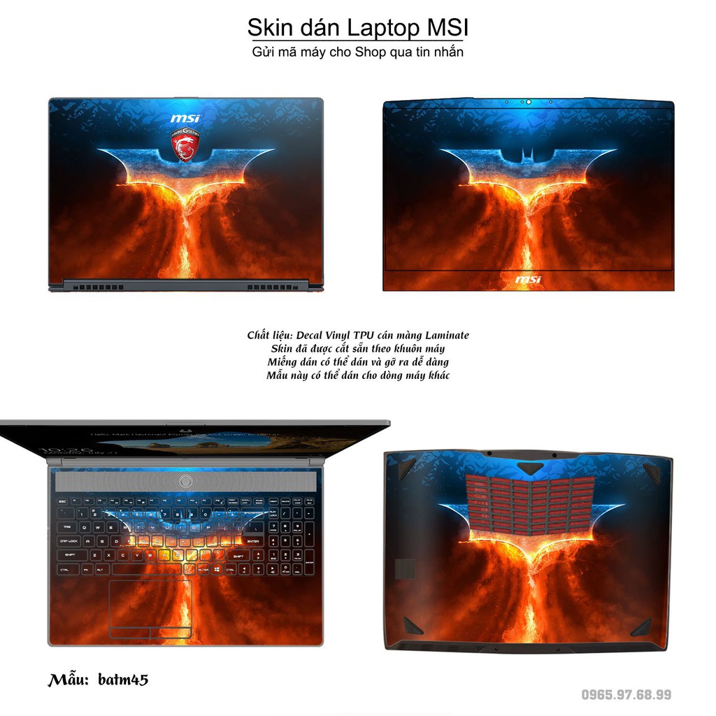 Skin dán Laptop MSI in hình Người dơi nhiều mẫu 2 (inbox mã máy cho Shop)