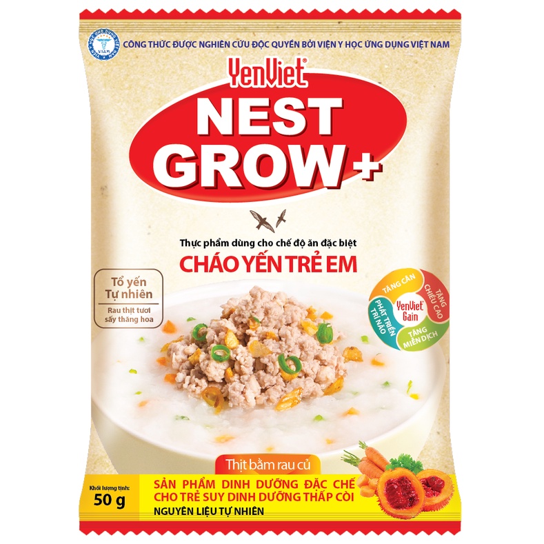 Cháo Yến Trẻ Em YenViet Nest Grow - Thịt Bằm Rau Củ [Thùng 30 gói]