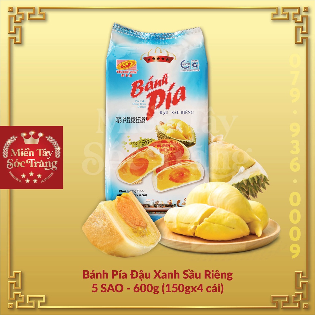Bánh Pía Đậu Sầu riêng TÂN HUÊ VIÊN loại 5 sao túi 600g - MIỀN TÂY SÓC TRĂNG